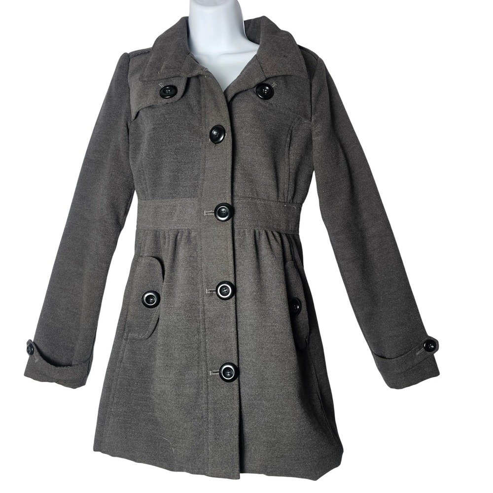 IN San Francisco Women Charcoal Gray Button Front Belted Coat Size S - Picture 1 of 13